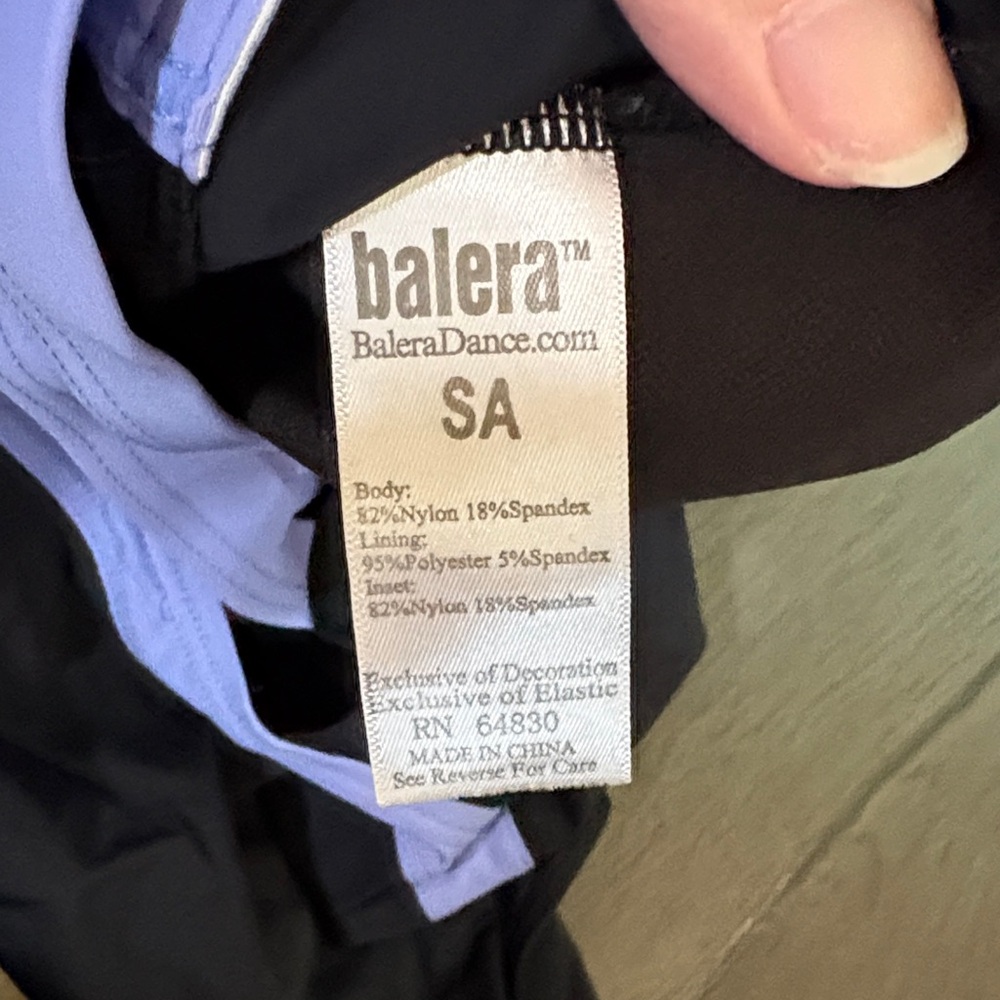 Balera Black One-Piece Leotard with Light Blue Trim Strappy back adult small - Picture 4 of 5